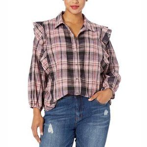 Jessica Simpson Shirt Sadie Ruffle Plaid Blouse Puff Sleeves Size XL NWT $69.50